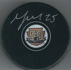 Autographed MAX TALBOT Philadelphia Flyers 50th Anniversary Hockey Puck