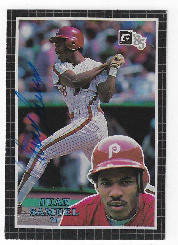 Autographed Juan Samuel Phillies 1985 Donruss Action All Star card #56 w/ COA