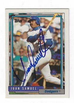 Autographed JUAN SAMUEL Los Angeles Dodgers 1992 Topps Card