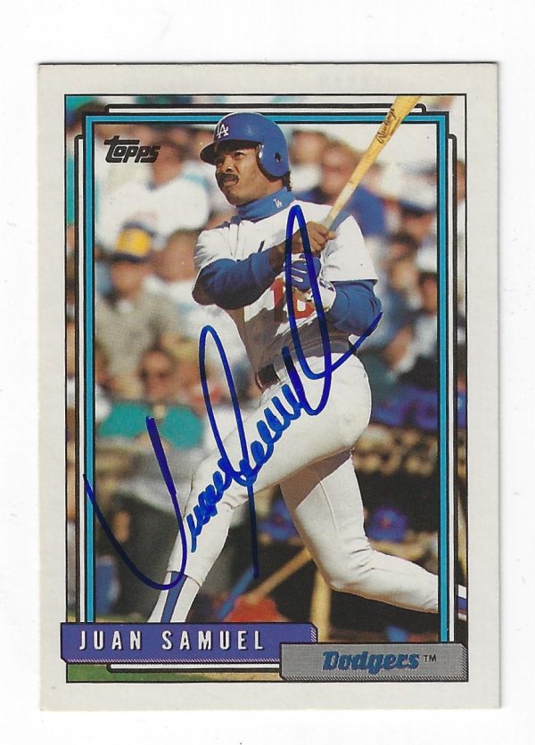 Autographed JUAN SAMUEL Los Angeles Dodgers 1992 Topps Card