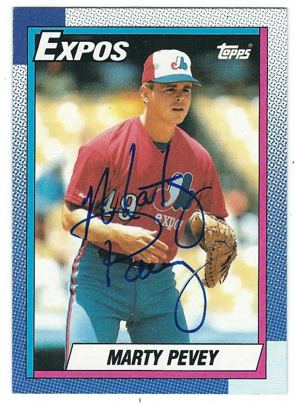 Autographed MARTY PEVEY 1990 Topps Card