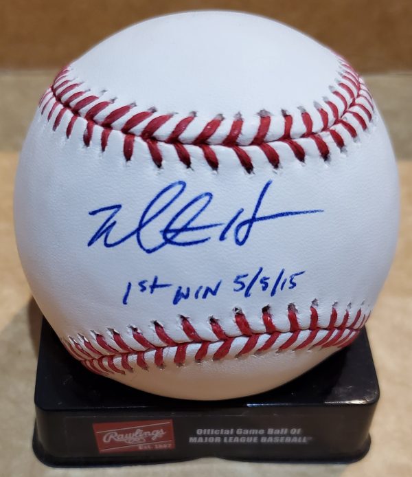 Autographed MITCH HARRIS "1st Win 5/5/15" Official Major League Baseball
