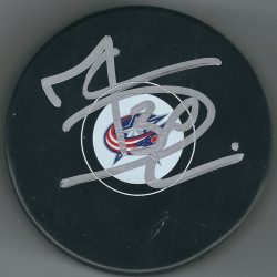 Autographed MARC DENIS Columbus Blue Jackets Hockey Puck