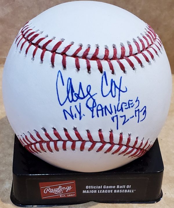 Autographed CASEY COX "NY Yankees 72-73" Official Major League Baseball