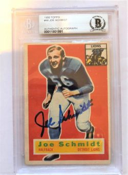 AUTOGRAPHED Joe Schmidt 1956 TOPPS ROOKIE CARD #44 BAS Beckett Slabbed