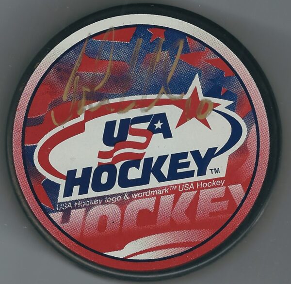 AUTOGRAPHED JOHN LECLAIR Team USA Hockey Puck