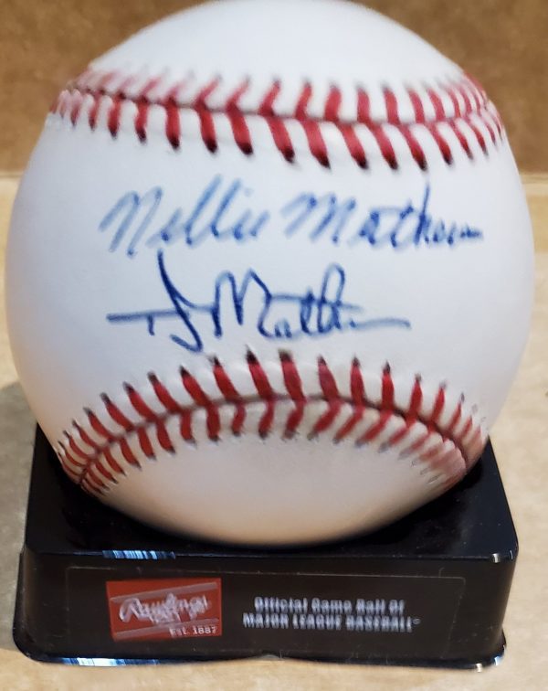 Autographed NELLIE and T.J. MATHEWS Rawlings Official National League Baseball