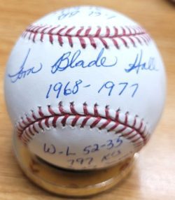 Autographed TOM HALL Stat Ball Official Major League Baseball