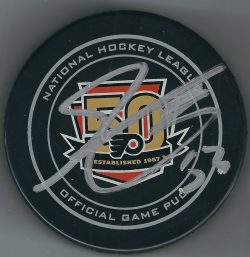 Autographed Shayne Gostisbehere Philadelphia Flyers 50th Anniversary Game Hockey Puck