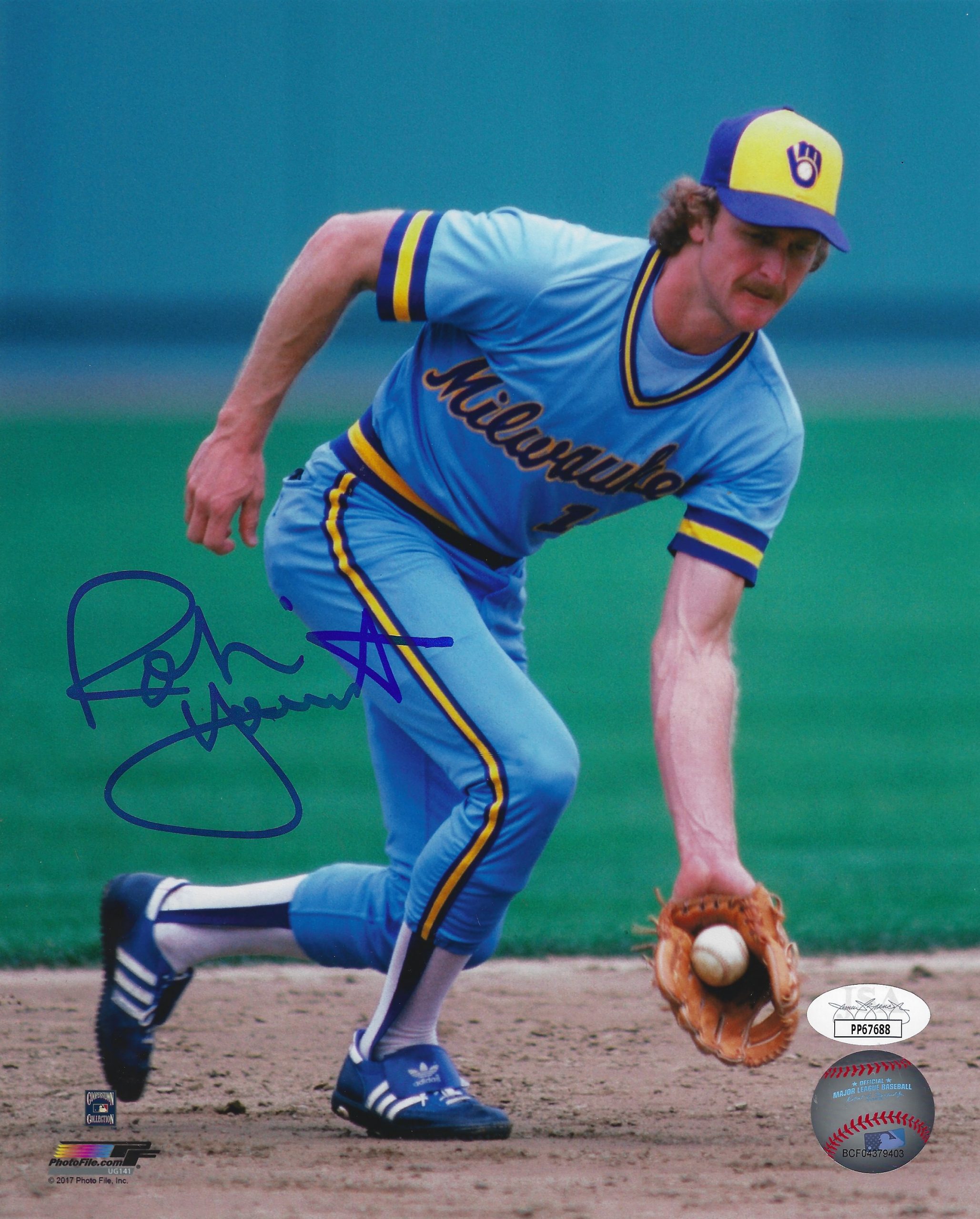 Robin Yount Milwaukee Brewers Autographed 8 x 10 Blue Uniform Photograph