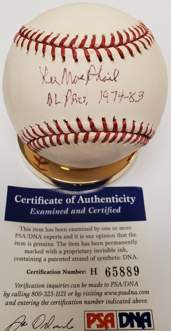Autographed Lee Mac Phail Rawlings Official American League Baseball PSA/DNA