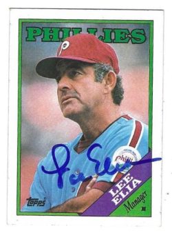 Autographed LEE ELIA Philadelphia Phillies 1988 Topps Card