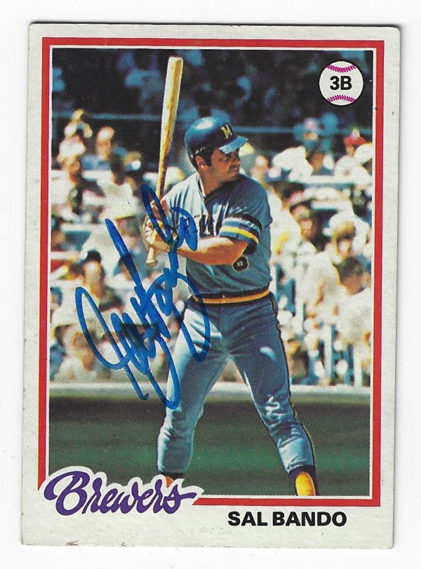 Autographed SAL BANDO Milwaukee Brewers 1978 Topps Card