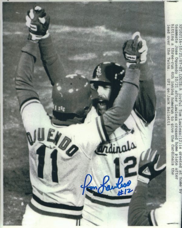 AUTOGRAPHED TOM LAWLESS 8X10 St. Louis Cardinals photo