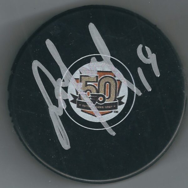 AUTOGRAPHED SCOTT MELLANBY Philadelphia Flyers 50th Anniversary Hockey Puck