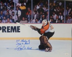Autographed Ron Hextall "1st Goalie to Score a Goal" 16x20 Philadelphia Flyers Photo - w/ JSA COA