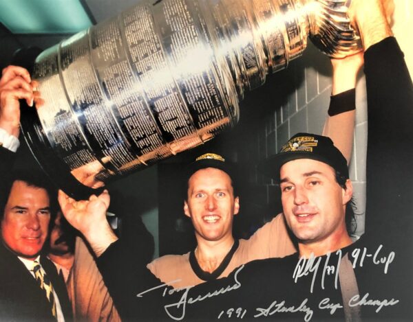 Autographed Tom Barrasso and Paul Coffey Pittsburgh Penguins 11x14 photo - w/COA