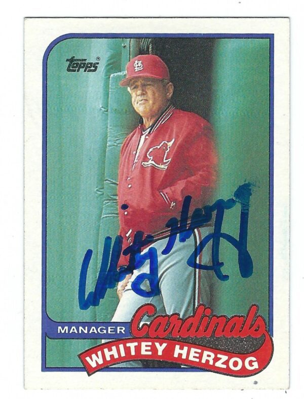 Autographed WHITEY HERZOG 1989 Topps Card