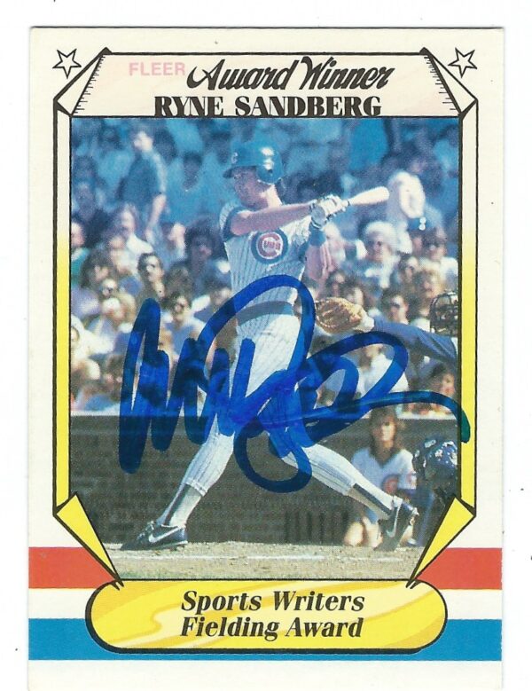 Autographed RYNE SANDBERG 1987 Fleer Award Winner Card #35