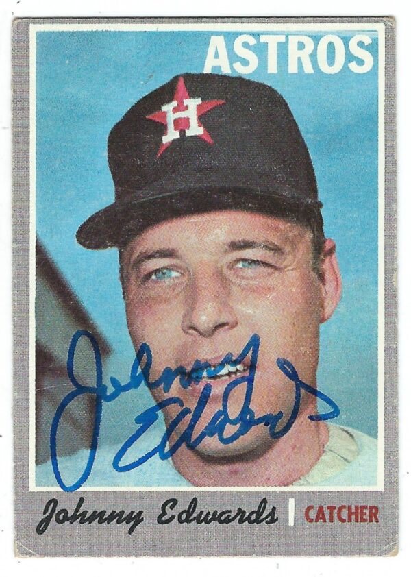 Autographed JOHNNY EDWARDS Houston Astros 1970 Topps Card