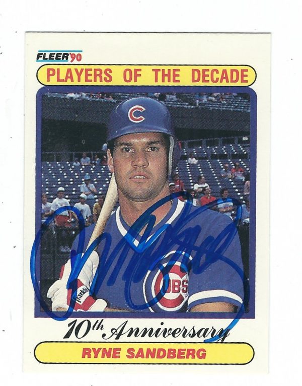 Autographed RYNE SANDBERG 1990 Fleer Players of the Decade Card #625