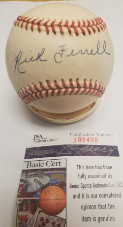 Autographed RICK FERRELL Rawlings Official American League Baseball JSA