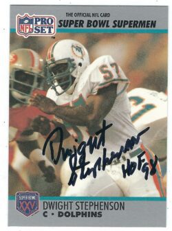 Autographed DWIGHT STEPHENSON Miami Dolphins 1990 Pro Set Super Bowl Superman Card
