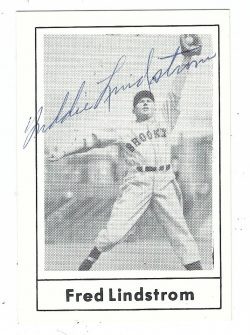 Autographed FRED LINDSTROM Brooklyn Dodgers 1978 Grand Slam Card