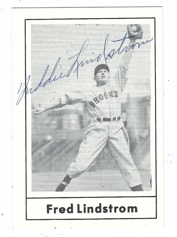 Autographed FRED LINDSTROM Brooklyn Dodgers 1978 Grand Slam Card