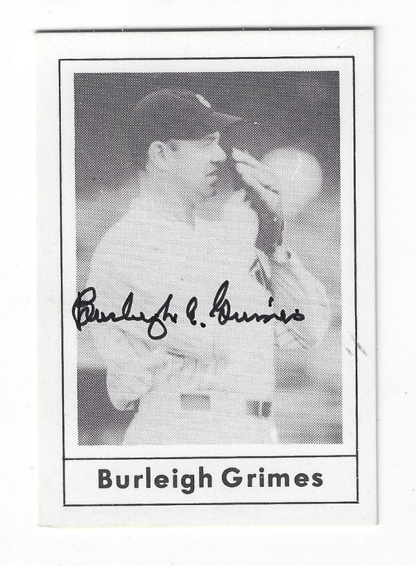 Autographed BURLEIGH GRIMES Brooklyn Dodgers 1978 Grand Slam Card