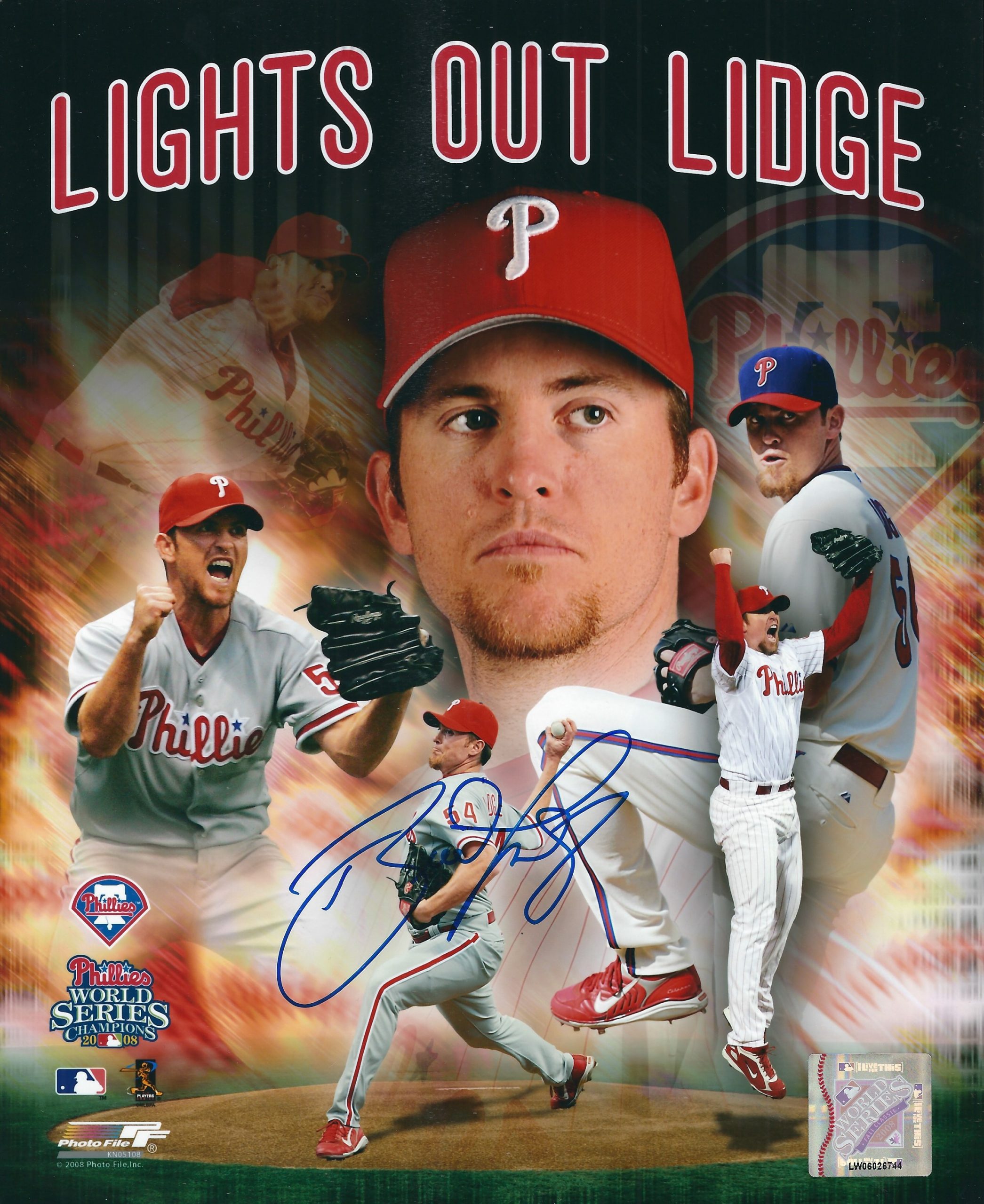 AUTOGRAPHED BRAD LIDGE 8X10 Philadelphia Phillies Photo - Main