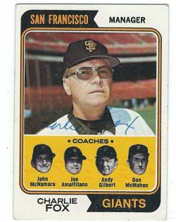 Autographed CHARLIE FOX 1974 Topps Card