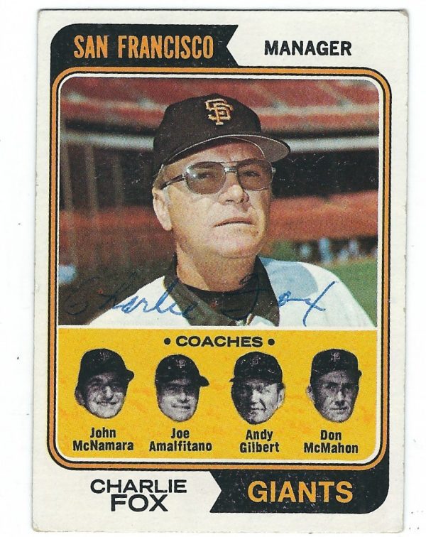 Autographed CHARLIE FOX 1974 Topps Card