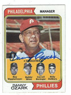 Autographed DANNY OZARK 1974 Topps Card