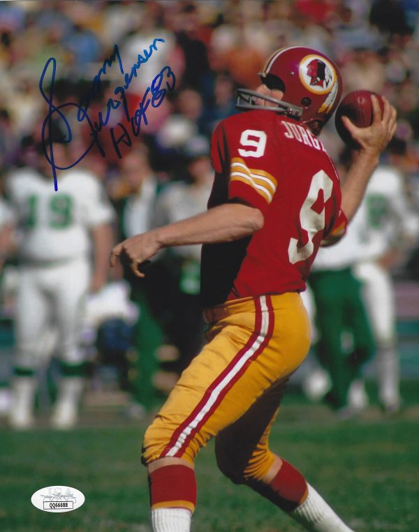 Autographed SONNY JURGENSEN "HOF 83" 8X10 Washington Redskins Photo JSA