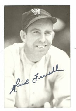 Autographed RICK FERRELL Washington Senators BxW Rowe Post Card