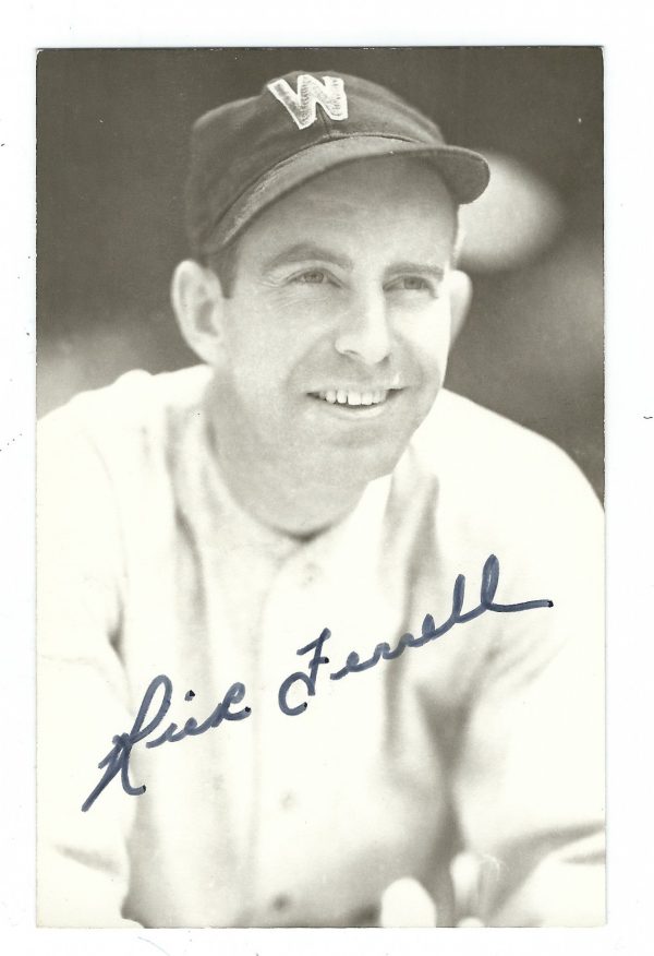 Autographed RICK FERRELL Washington Senators BxW Rowe Post Card