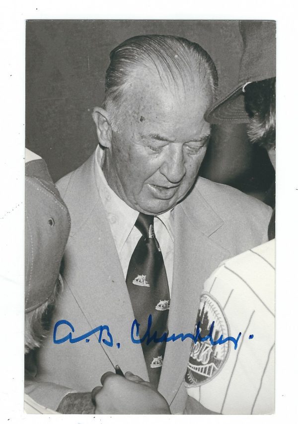 Autographed A.B. Happy Chandler BxW Rowe Post Card