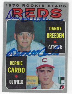 Autographed BERNIE CARBO & DAN BREEDEN Cincinnati Reds 1970 Topps Card