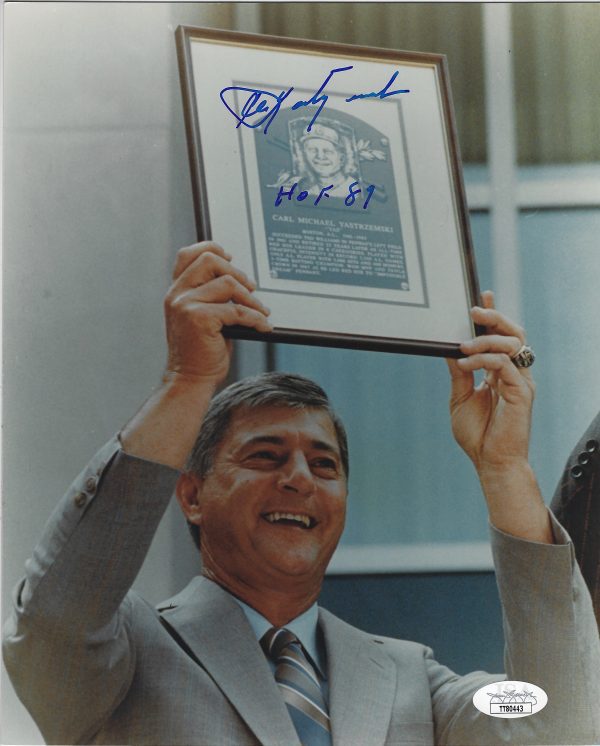 Autographed CARL YASTRZEMSKI "HOF 89" 8X10 Boston Red Sox  JSA COA