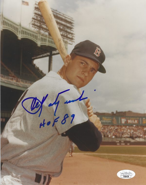 Autographed CARL YASTRZEMSKI "HOF 89" 8X10 Boston Red Sox  JSA COA