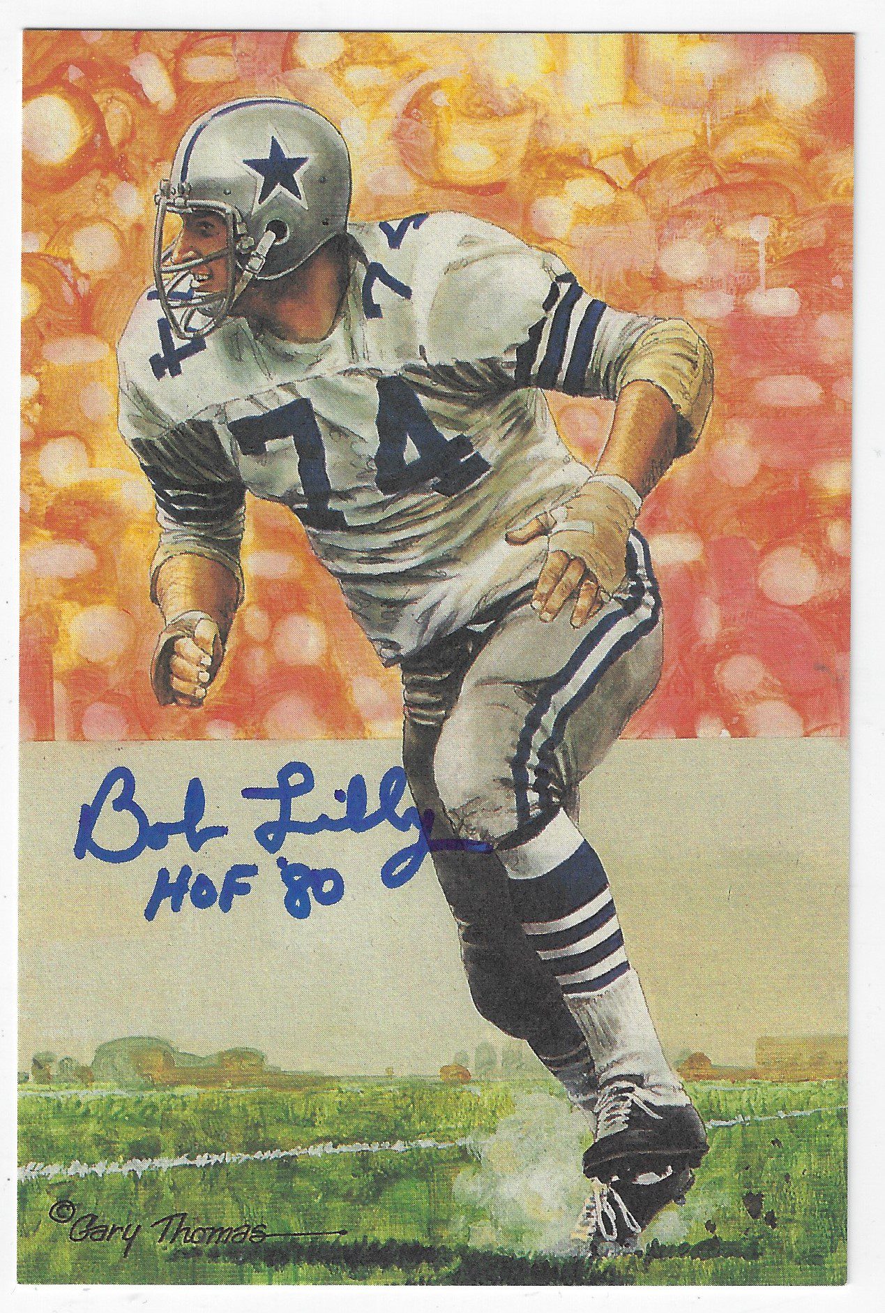 Autographed BOB LILLY Dallas Cowboys Goal Line Art Card