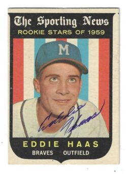 Autographed EDDIE HAAS Milwaukee Braves 1959 Topps Card