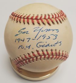 SAL YVARS "1947-1953 NY Giants" Autographed Official National League Baseball