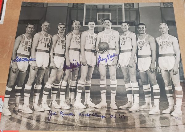 Autographed Minneapolis Lakers 16x20 photo w/ George Mikan, Vern Mikklesen, Slater Martin & John Kundla