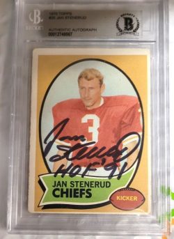 Autographed JAN STENERUD Kansas City Chiefs 1970 Topps Card #25 BAS Beckett Slabbed