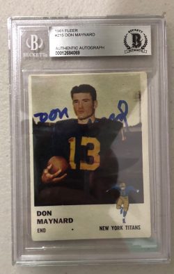 Autographed Don Maynard Jets 1961 Fleer Rookie Card #215 BAS Beckett Slabbed
