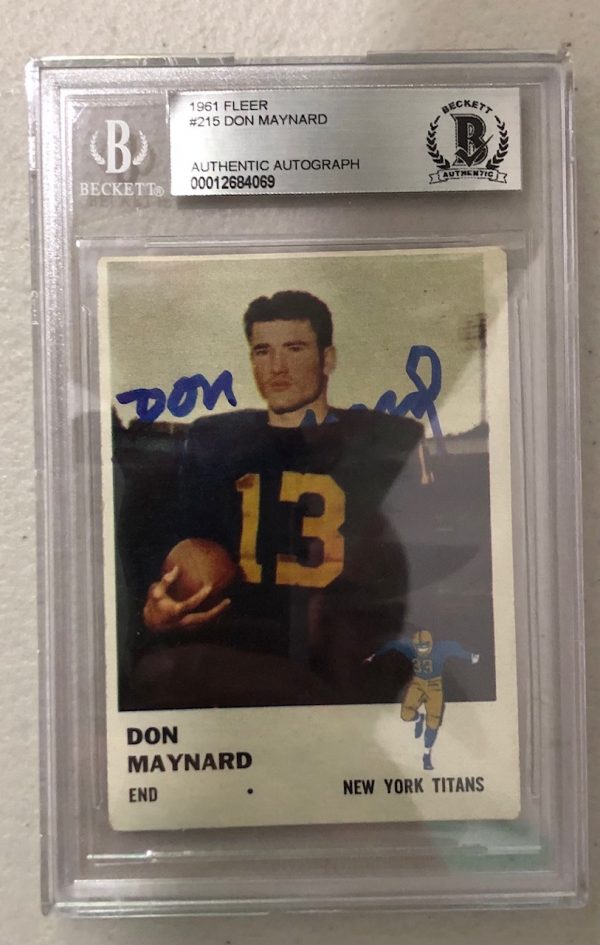 Autographed Don Maynard Jets 1961 Fleer Rookie Card #215 BAS Beckett Slabbed
