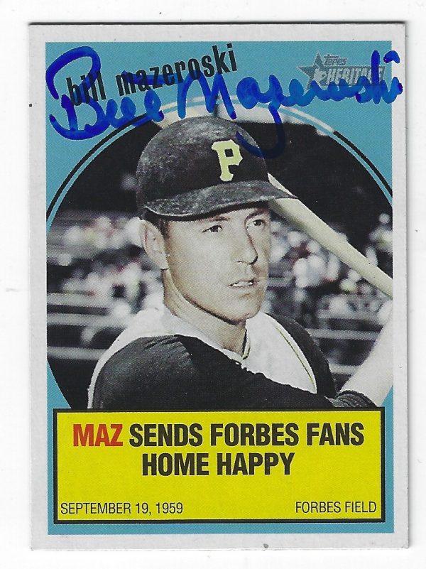 Autographed BILL MAZEROSKI 2008 Topps Heritage Pittsburgh Pirates Card #BF4