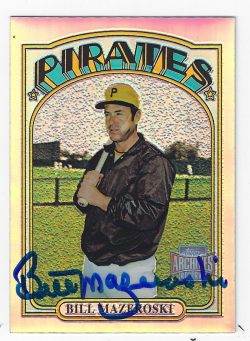 Autographed BILL MAZEROSKI 2001 TOPPS ARCHIVES RESERVE Pittsburgh Pirates Card #100